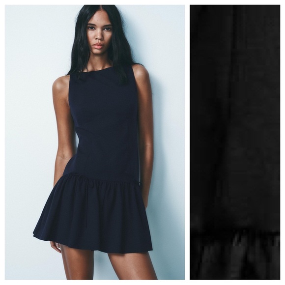 NWOT. Zara Black Viscose Blend Short Dress with Bows. Size M. - Picture 2 of 12